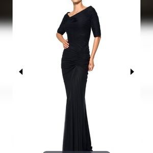 Tadashi Shoji Draped Mesh Gown Size Large In Black